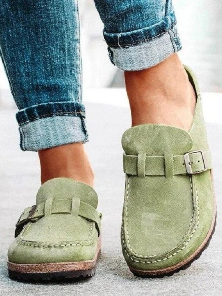Valencia – Suede Buckle Comfort Clogs